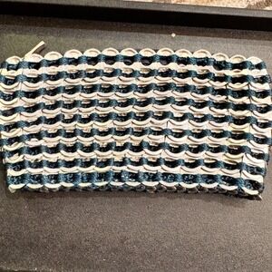 Escama Studio Recycled Soda Tab Clutch Purse Teal Silver Zippered Pouch